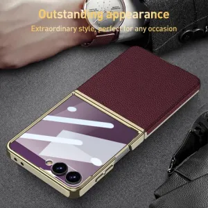 GKK LEATHER Kryt so sklom pre Samsung Galaxy Z Flip7 5G zelený