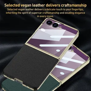 GKK LEATHER Kryt so sklom pre Samsung Galaxy Z Flip7 5G zelený