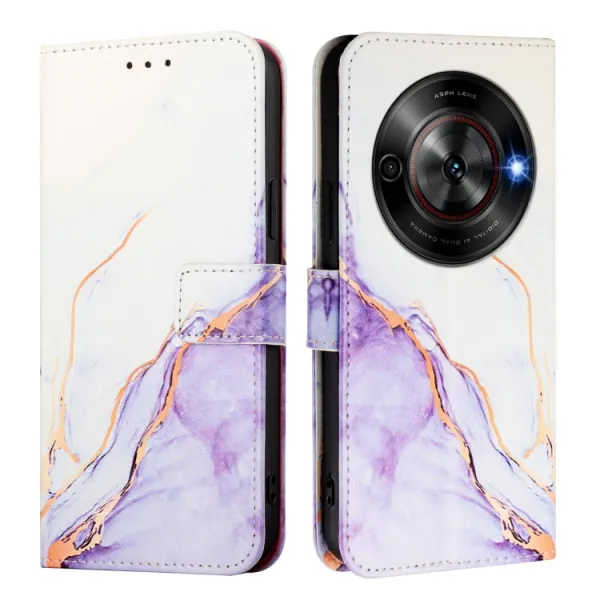 ART MARBLE Peňaženkový kryt pre ZTE Blade A75 5G / Nubia Focus 5G WHITE PURPLE