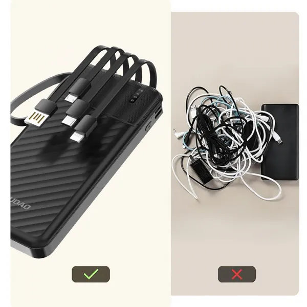 Dudao K11 Power Bank 10000mAh + kábel USB / USB-C / Lightning / Micro USB 10W, čierny