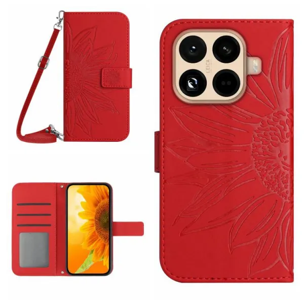 ART SUNFLOWER Peňaženkový kryt so šnúrkou pre Xiaomi 15T Pro červený