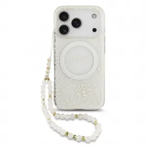 Guess Flowers Allover Strap Kryt s MagSafe pre iPhone 17 Pro,  Biely
