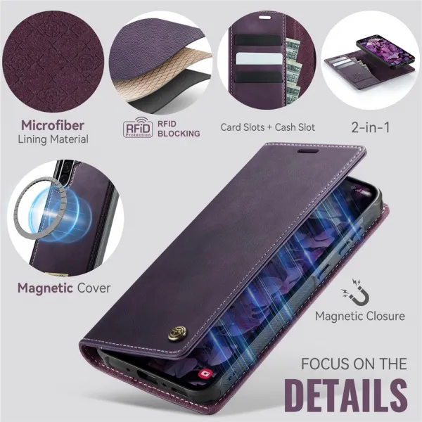 CASEME C49 Peňaženkový kryt 2v1 pre Samsung Galaxy A56 fialový
