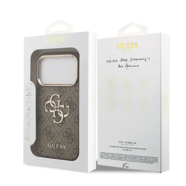 GUESS 4G METAL Ochranný obal pre Apple iPhone 17 Pro Max BROWN