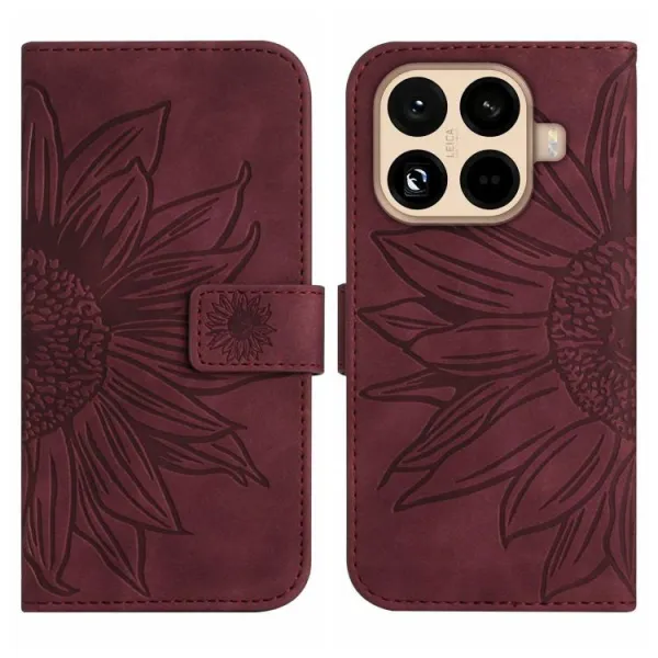 ART SUNFLOWER Peňaženkový kryt so šnúrkou pre Xiaomi 15T Pro bordový