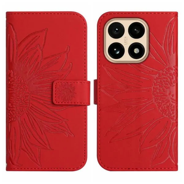 ART SUNFLOWER Peňaženkový kryt so šnúrkou pre Xiaomi 15T červený