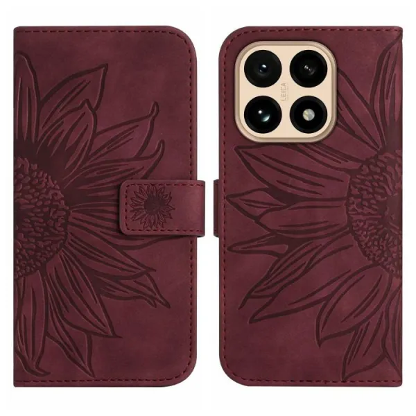 ART SUNFLOWER Peňaženkový kryt so šnúrkou pre Xiaomi 15T bordový