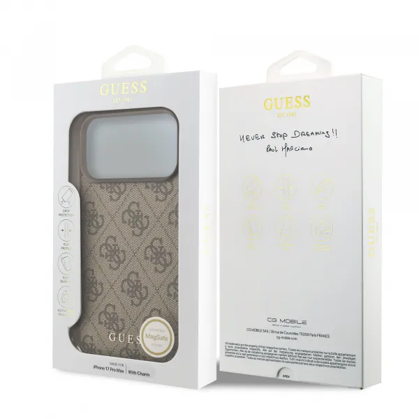 GUESS 4G CHARME Kryt s príveskom Apple iPhone 17 Pro Max BROWN