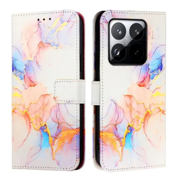 ART MARBLE Peňaženkový kryt pre Xiaomi 15T WHITE ORANGE