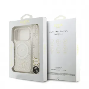 Guess Flowers Allover Strap Kryt s MagSafe pre iPhone 17 Pro,  Biely