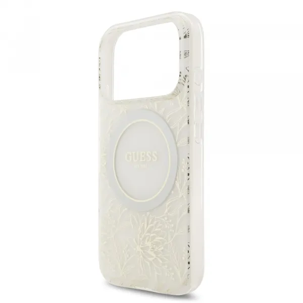 Guess Flowers Allover Strap Kryt s MagSafe pre iPhone 17 Pro,  Biely