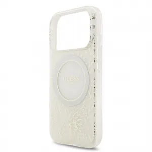 Guess Flowers Allover Strap Kryt s MagSafe pre iPhone 17 Pro,  Biely