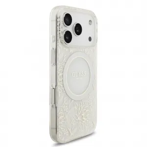 Guess Flowers Allover Strap Kryt s MagSafe pre iPhone 17 Pro,  Biely