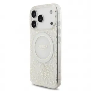 Guess Flowers Allover Strap Kryt s MagSafe pre iPhone 17 Pro,  Biely