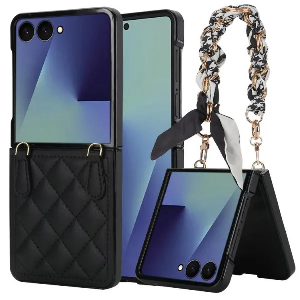 RHOMBIC Ochranný kryt s remienkom Samsung Galaxy Z Flip7 5G čierny
