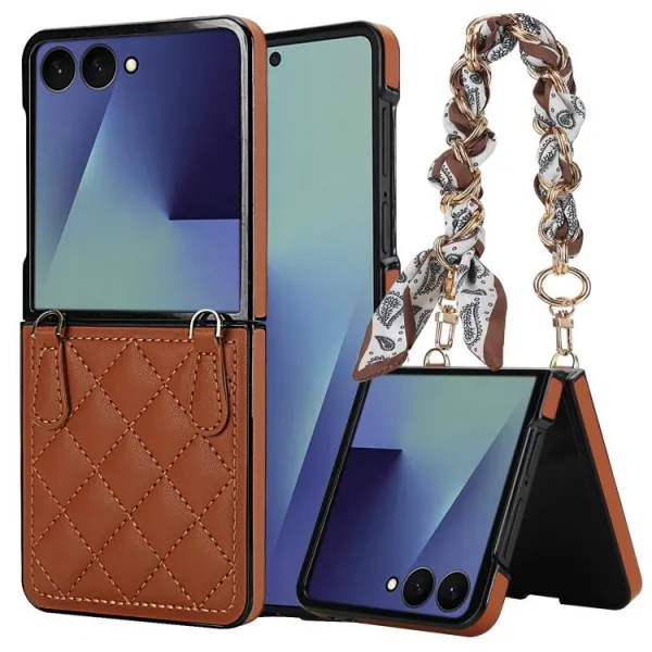 RHOMBIC Ochranný kryt s remienkom Samsung Galaxy Z Flip7 5G hnedý