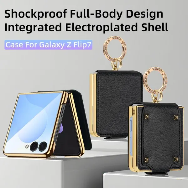 LEATHER Kryt s držiakom pre Samsung Galaxy Z Flip7 5G ružový