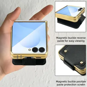 LEATHER Kryt s držiakom pre Samsung Galaxy Z Flip7 5G ružový