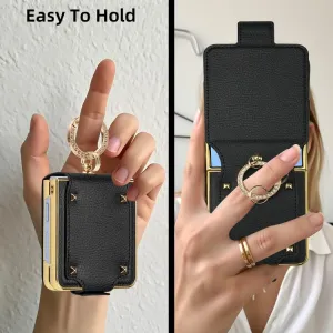 LEATHER Kryt s držiakom pre Samsung Galaxy Z Flip7 5G ružový