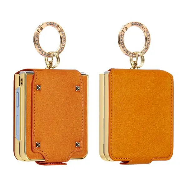 LEATHER Kryt s držiakom pre Samsung Galaxy Z Flip7 5G oranžový