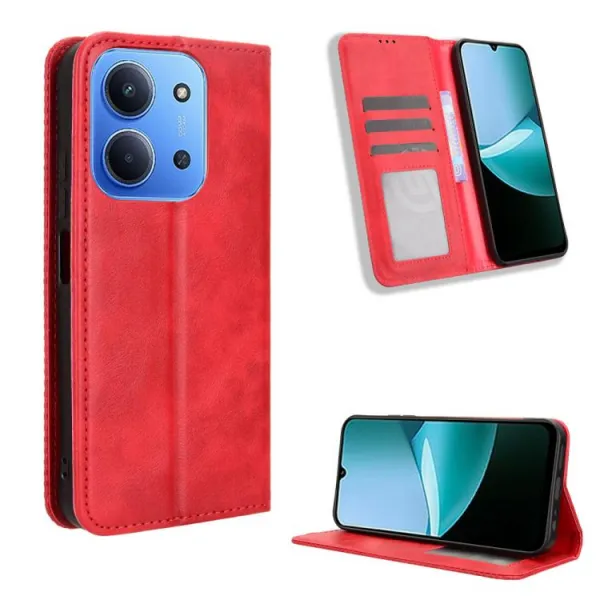 BUSINESS Peňaženkový kryt pre Xiaomi Redmi 15C / Redmi 15C 5G červený