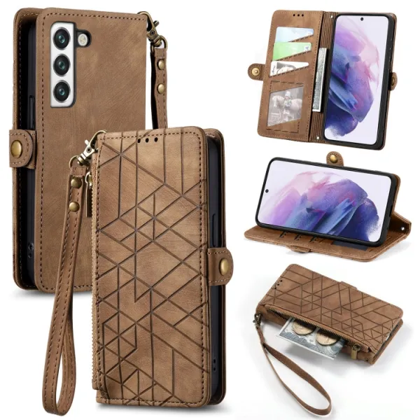 GEOM Peňaženkový obal pre Samsung Galaxy S21 5G hnedý