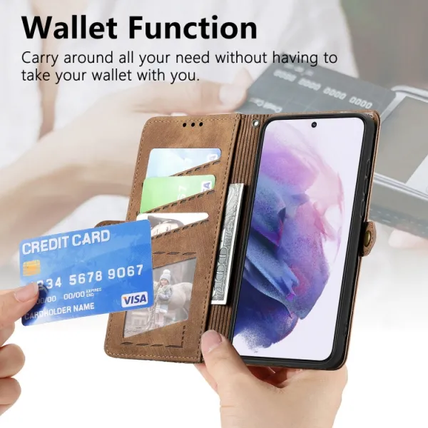 GEOM Peňaženkový obal pre Samsung Galaxy S21 5G hnedý