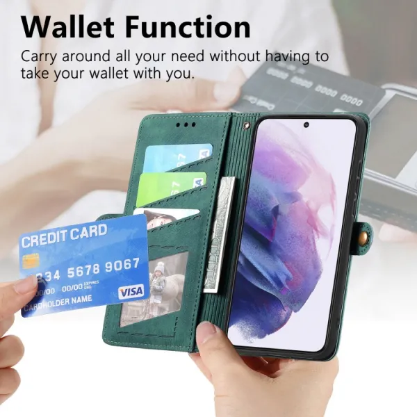 GEOM Peňaženkový obal pre Samsung Galaxy S21 5G zelený