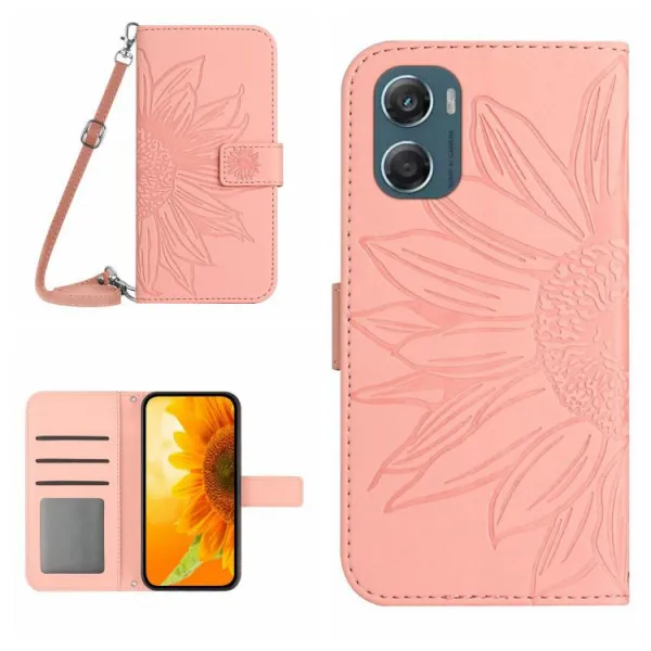 ART SUNFLOWER Peňaženkový kryt so šnúrkou pre Motorola Moto G06 / G06 Power ružový