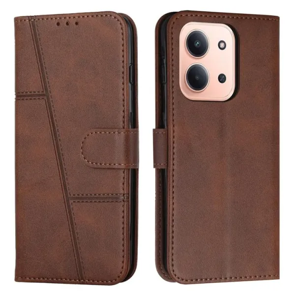 STITCHED Peňaženkový kryt pre Xiaomi Redmi 15C / Redmi 15C 5G tmavohnedý