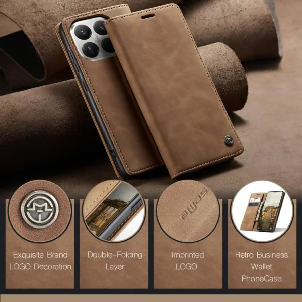 CASEME Peňaženkový obal pre Xiaomi 15T Pro svetlohnedý