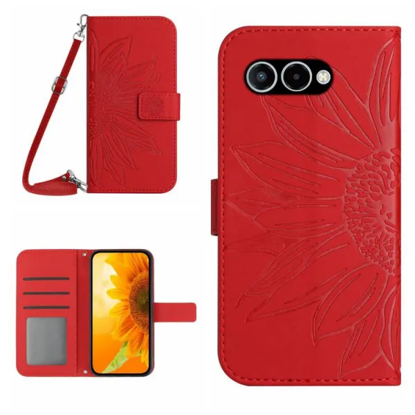 ART SUNFLOWER Peňaženkový kryt so šnúrkou pre T Phone 3 červený