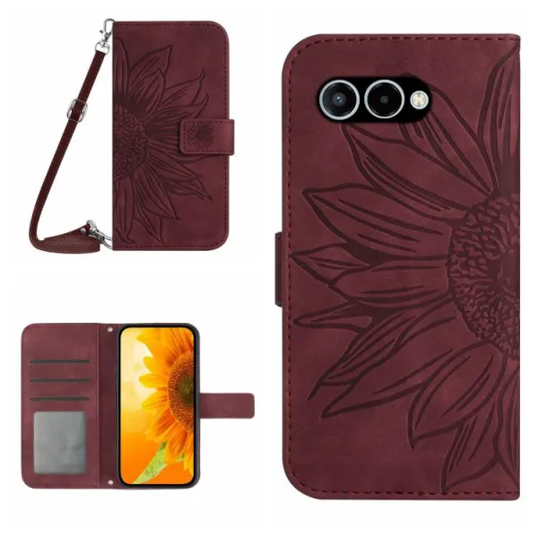 ART SUNFLOWER Peňaženkový kryt so šnúrkou pre T Phone 3 bordový