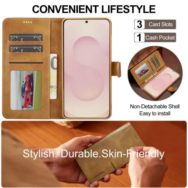IMEEKE Peňaženkový obal pre Samsung Galaxy S25 Edge svetlohnedý