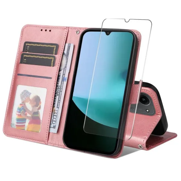 ENKAY PREMIUM SET Peňaženkové puzdro a ochranné sklo Xiaomi Redmi 15C / Redmi 15C 5G ružové