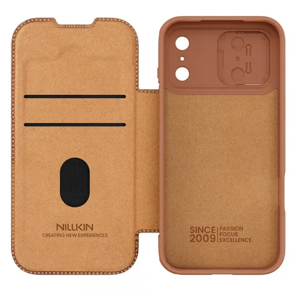 NILLKIN QIN PRO Zaklápacie puzdro pre Apple iPhone 17 Pro hnedé