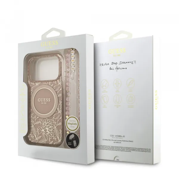 GUESS IML FLOWER STRAP Ochranný kryt Apple iPhone 17 Pro ROSE GOLD