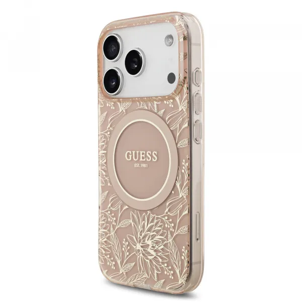 GUESS IML FLOWER STRAP Ochranný kryt Apple iPhone 17 Pro ROSE GOLD