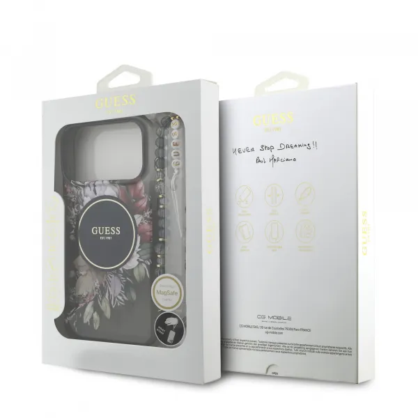GUESS IML FLOWER STRAP Ochranný kryt Apple iPhone 17 Pro Max BLACK