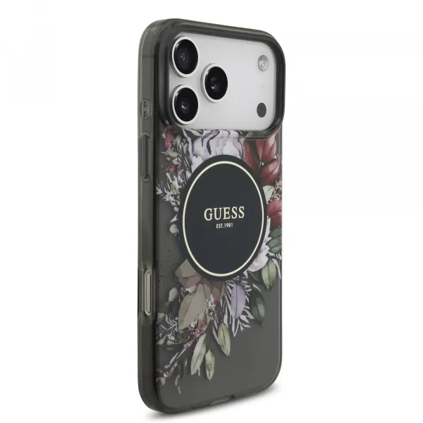GUESS IML FLOWER STRAP Ochranný kryt Apple iPhone 17 Pro Max BLACK