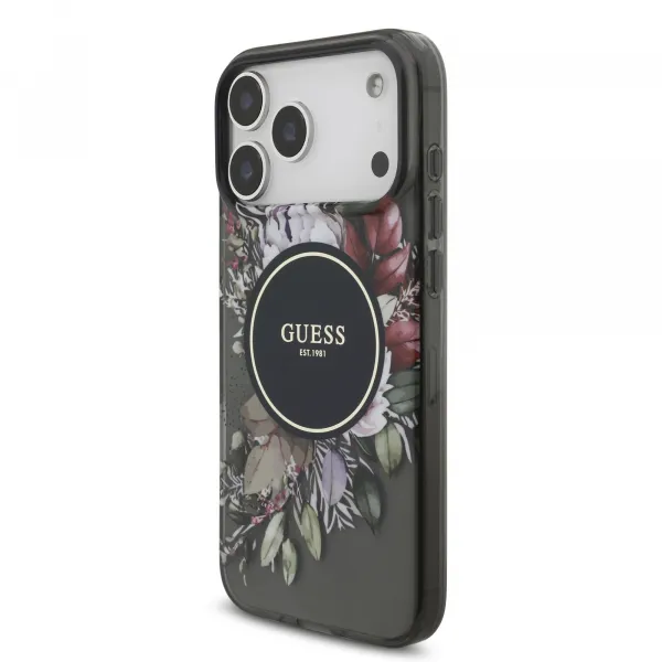 GUESS IML FLOWER STRAP Ochranný kryt Apple iPhone 17 Pro Max BLACK