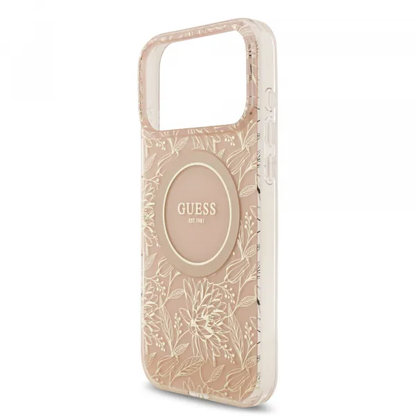 GUESS IML FLOWER STRAP Ochranný kryt Apple iPhone 17 Pro Max ROSE GOLD