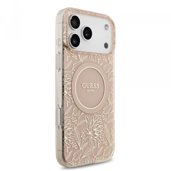 GUESS IML FLOWER STRAP Ochranný kryt Apple iPhone 17 Pro Max ROSE GOLD