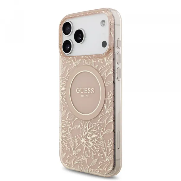 GUESS IML FLOWER STRAP Ochranný kryt Apple iPhone 17 Pro Max ROSE GOLD