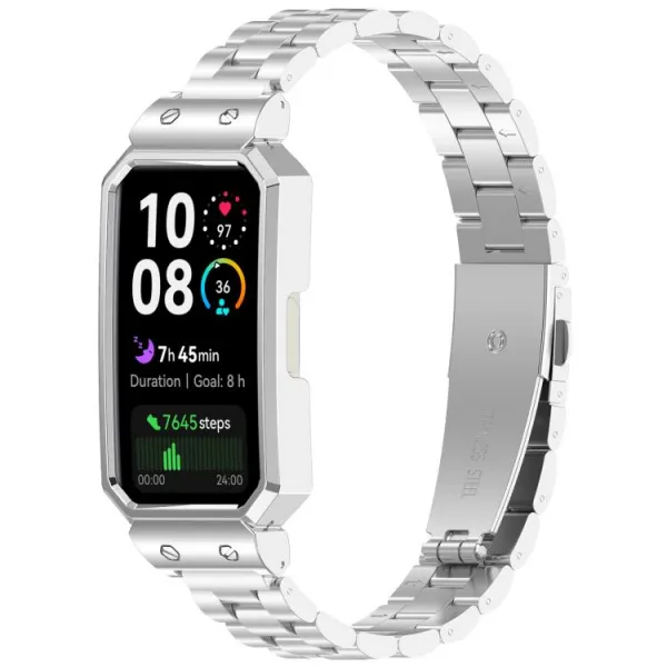 CLASSIC Kovový remienok + ochranný kryt pre Huawei Band 10 / Band 9 strieborný