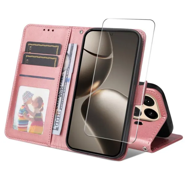 ENKAY PREMIUM SET Peňaženkové puzdro a ochranné sklo Xiaomi 15T Pro ružové