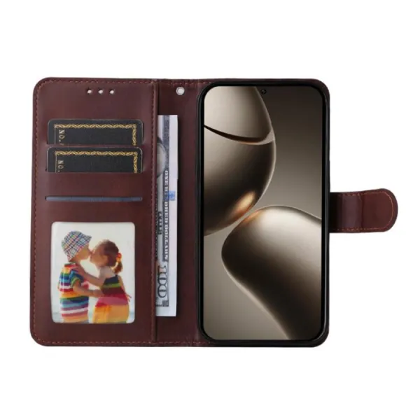 ENKAY PREMIUM SET Peňaženkové puzdro a ochranné sklo Xiaomi 15T hnedé