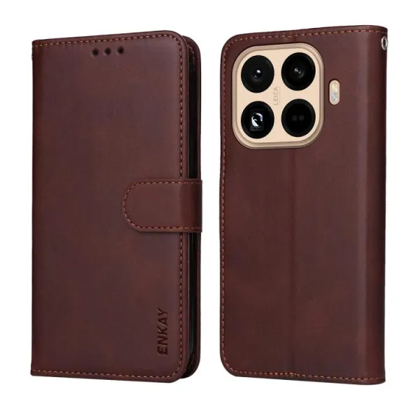 ENKAY PREMIUM SET Peňaženkové puzdro a ochranné sklo Xiaomi 15T hnedé