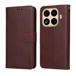 ENKAY PREMIUM SET Peňaženkové puzdro a ochranné sklo Xiaomi 15T hnedé