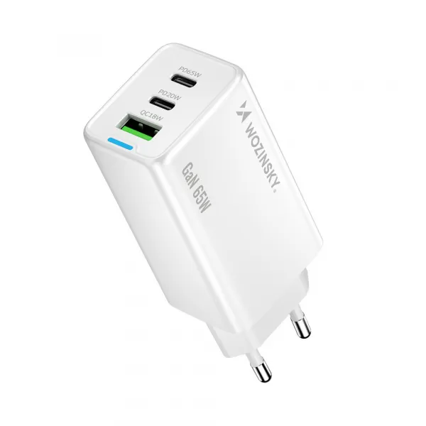WOZINSKY GaN 65W Sieťová nabíjačka s káblom USB-C biela